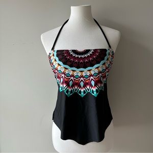 Black Aztec Halter Swim Top Size Small